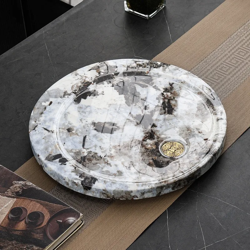 

Hospitality Tableware Tea Tray Living Room Kitchen Valet Office Round Stone Drainage Tea Tray Luxury Bandejas Home Products