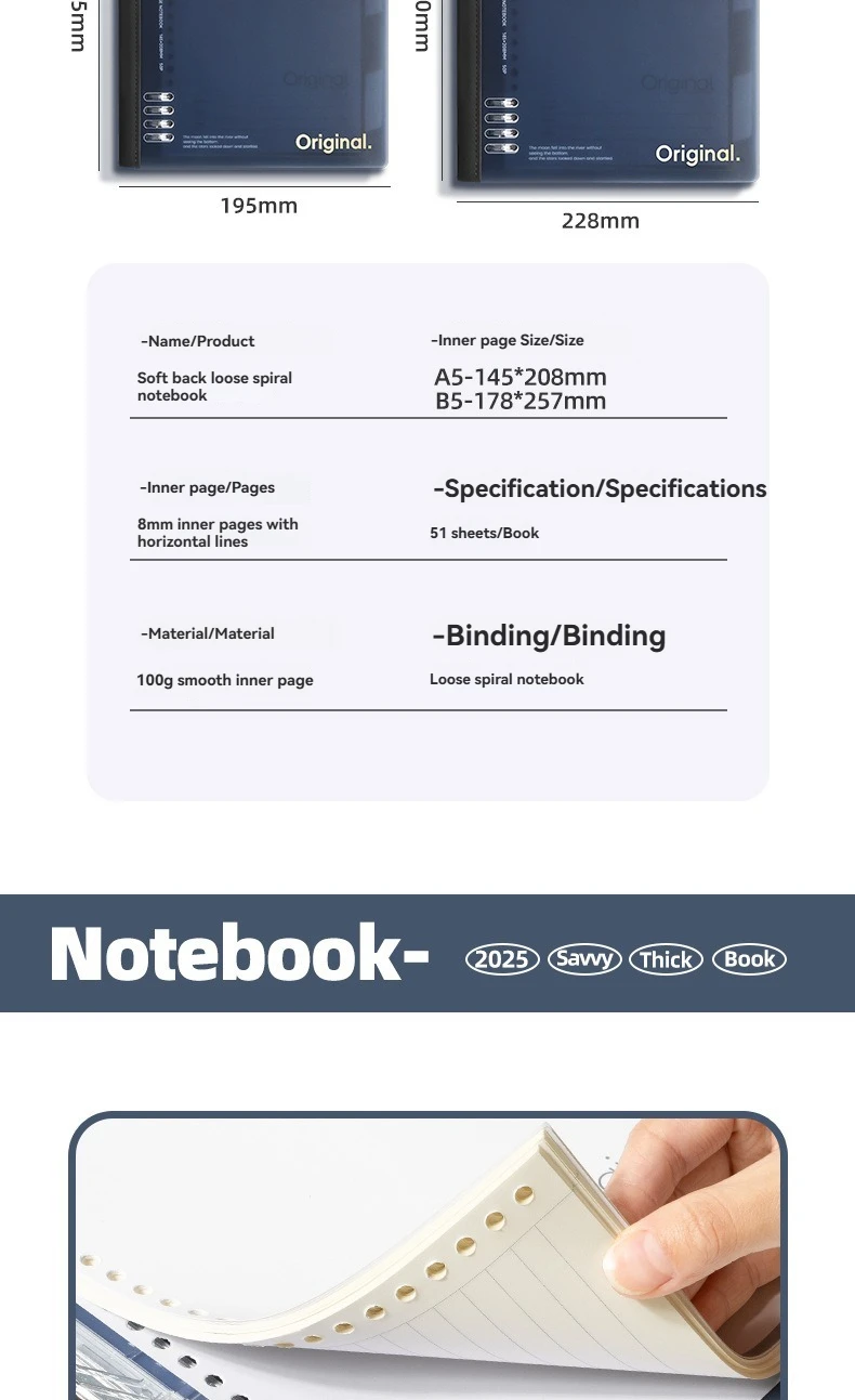 1 Stück 46 Blatt A5/B5 Notizbuch mit weichem Rücken, abnehmbar und nicht reizend, Schüler-Schreibwaren – Detail 5