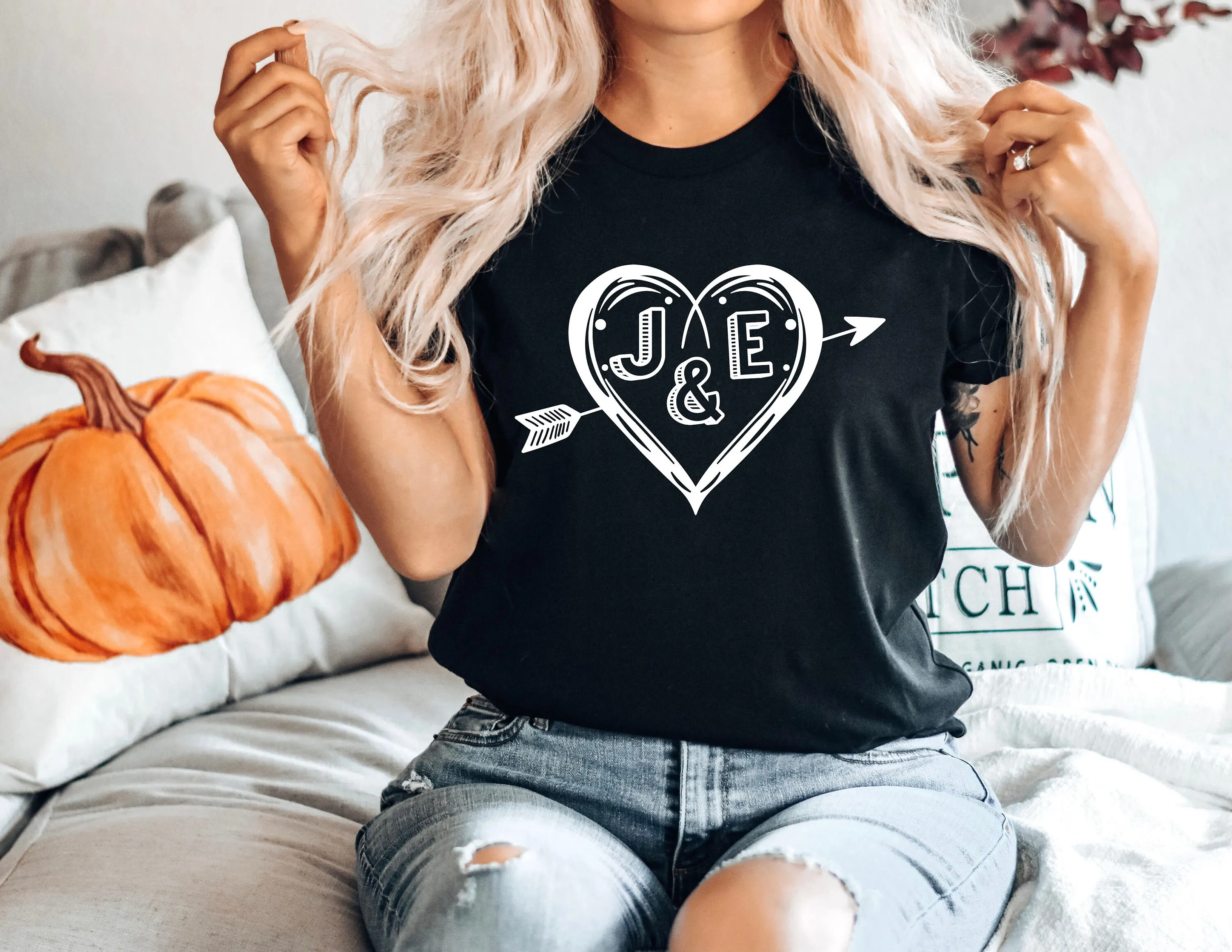 Personalized Heart With Arrow T-shirt Custom Valentines Day Gift Name Tee