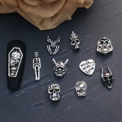 20PCS Retro Metal 3D Demon Mask Nail Charms Parts Antique Silver Evil Skull Accessories Manicure Decor Nails Decoration Supplies