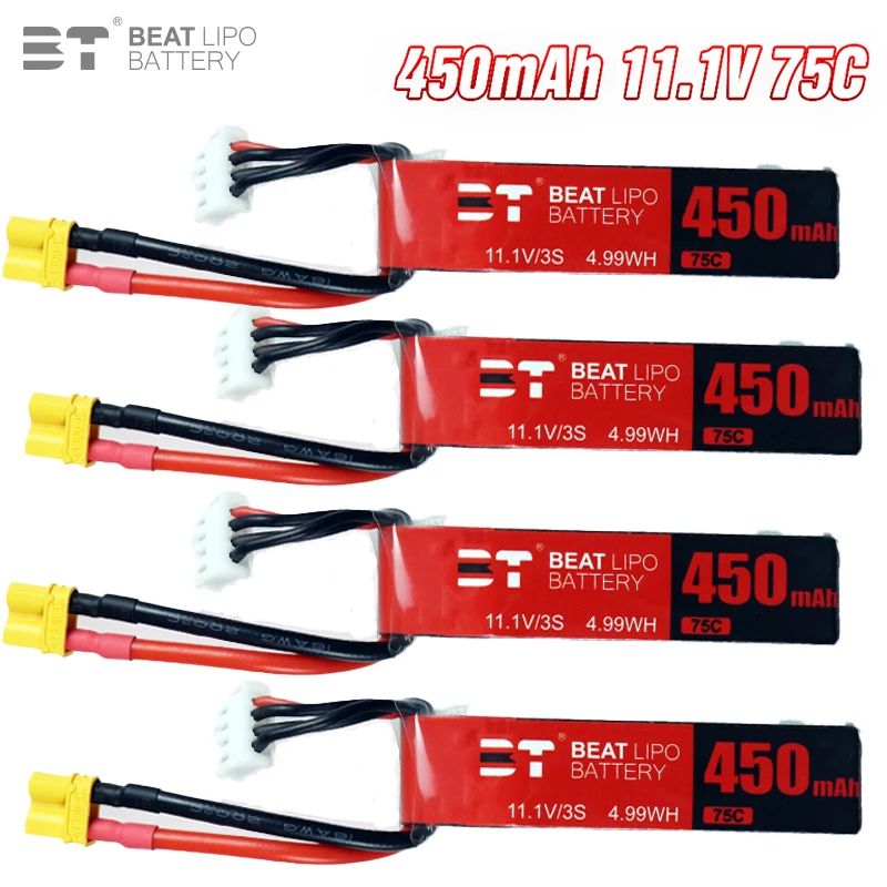 4Pcs 11.1V 450mAh 75C LIPO Battery For RC Helicopter Quadcopter FPV Racing Drone Parts Original 3S Rechargeable Battery