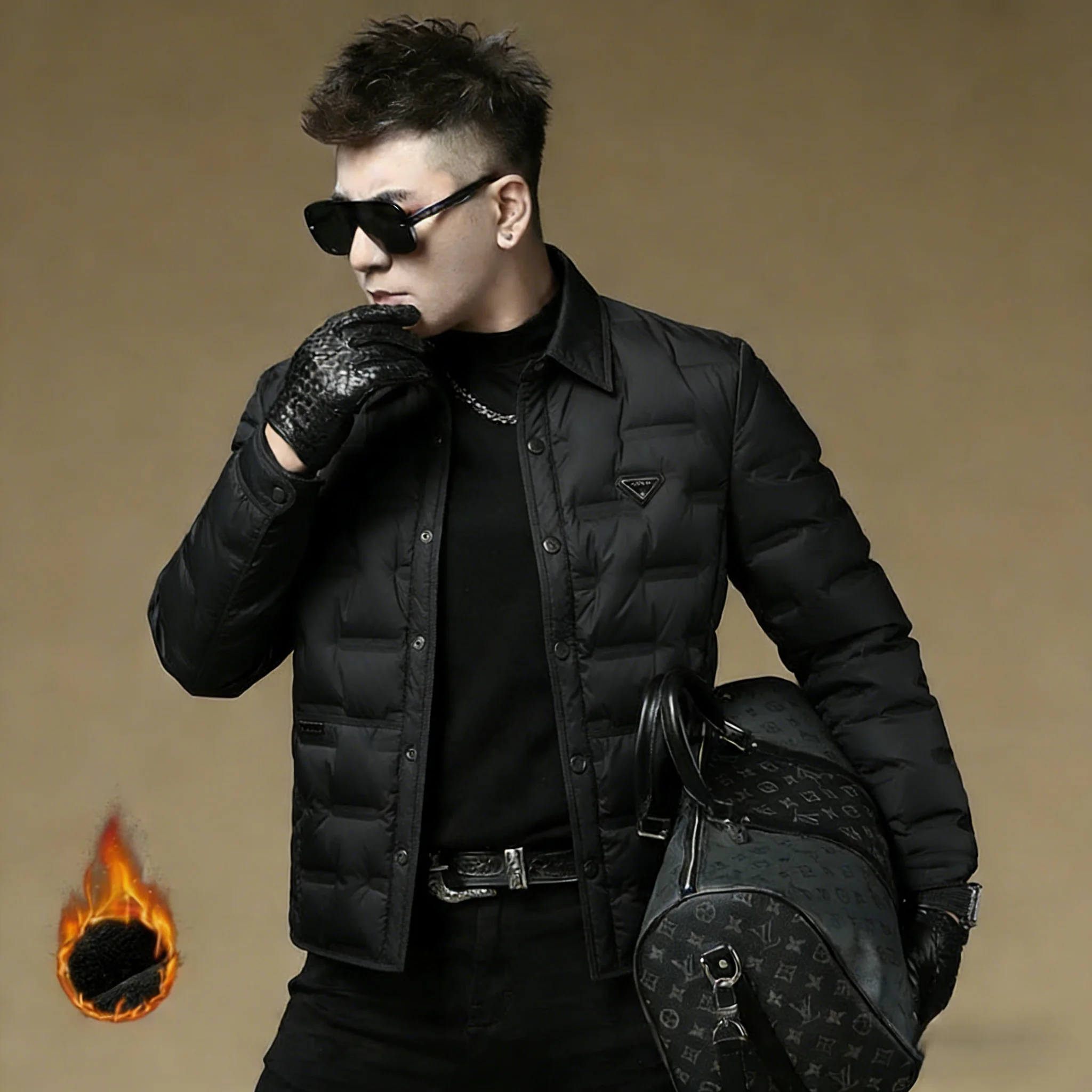 

Мужская приталенная пуховая куртка с воротником-стойкой, легкая, теплая, белая, с наполнителем из пера, модная, городская, молодежная, энергичная, грязеотталкивающая