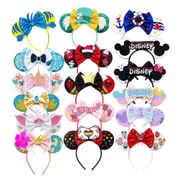 2024 New Mickey Mouse Ear Headband Sequin Bows Girl Adult Kids Halloween Party Cosplay Hair Accessories Princess Hairband