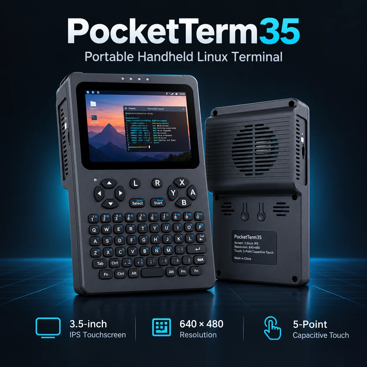 Waveshare 3.5 Inch Touchscreen Linux Handheld Terminal 640×480 Optical Bonding Display for Raspberry Pi 4B 5 Development Debuggi