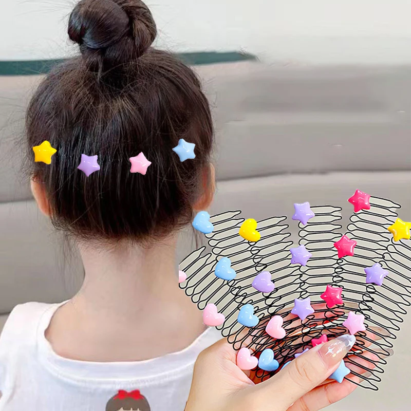 

New Cute Colorful Heart Star Bow Pull-out Stretch Metal Hair Comb For Girls Broken Hair Finish Headband Fashion Hair Accessories