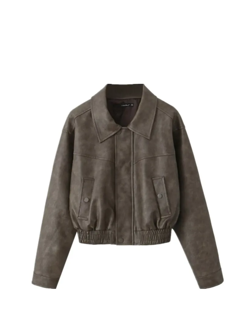 Retro Amerikaanse Koffie Bruin Zwaar Werk Cool Sweet Jaet Leren Jas Dames Lente Herfst Nieuwe Sle ort Bruine Bovenkleding Trendy