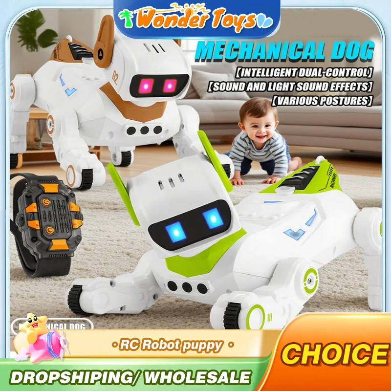 Robot Puppy Dog Smart Robots 2.4G 4Wd Remote Control Stunt Mechanical Dog with Light and Sound Spray Dual Control Electric Toys