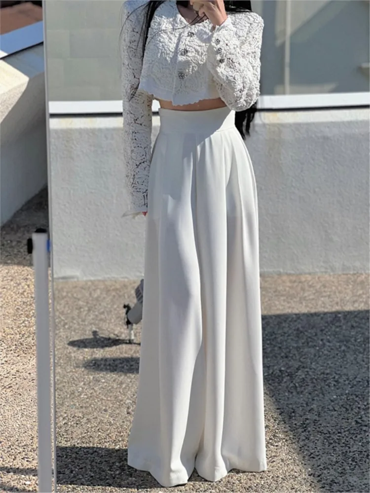 Autumn Wide Leg Long Pant Women Korean Style Loose Pleated Office Fashion High Waist Ladies Trousers Casual Woman Pants 2023