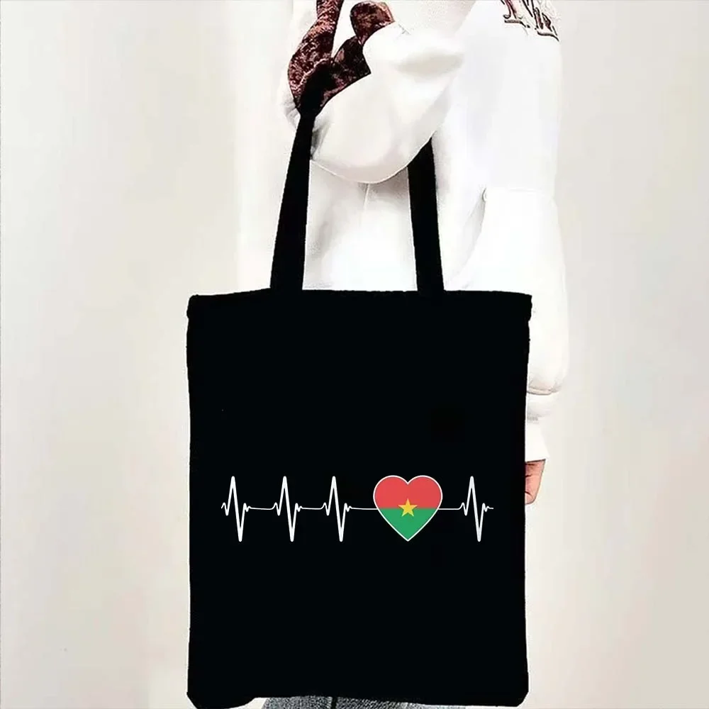 Palestine Mexico Malian Greece Cuba Bulgaria Romania Bissau Venezuela Afghan Heartbeat Heart Flag Canvas Tote Bag Cotton Handbag