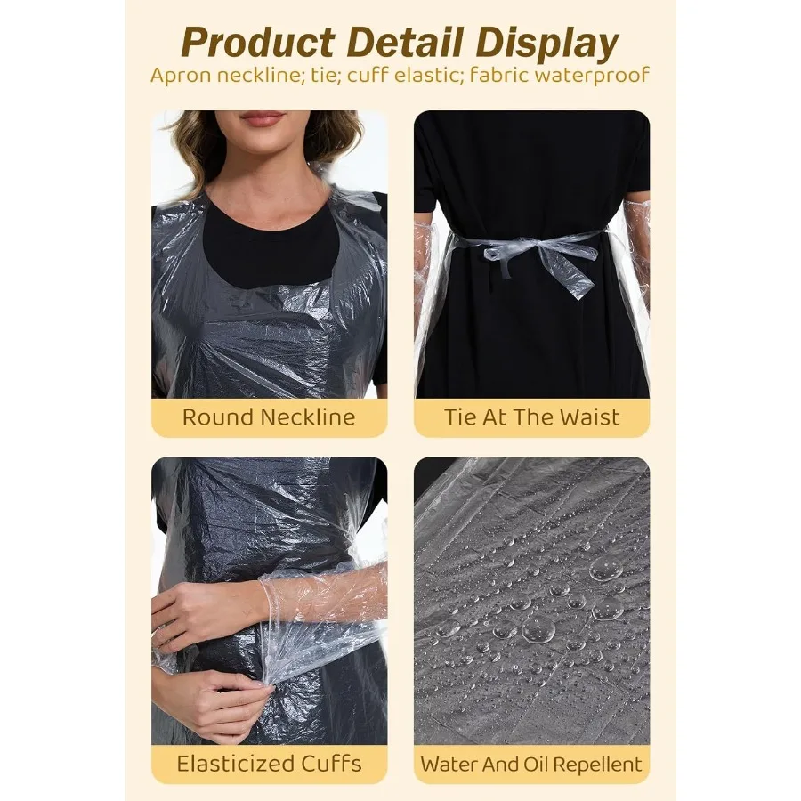 مآزر مقاومة للماء للاستعمال مرة واحدة مع أغطية أكمام للذراع في المواد البلاستيكية 40 عدد مثالي لطلاء الطبخ والجوارة المنزلية