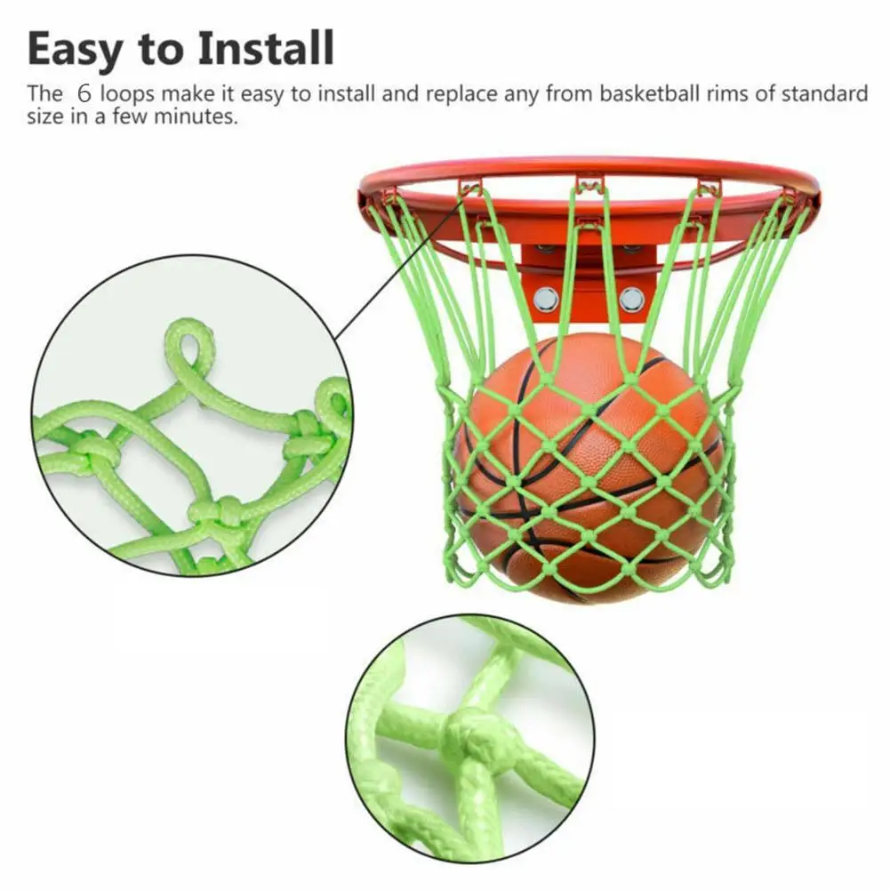 Nightlight Basketball Net Nylon Glowing Green Luminous Basketball Hoop Rim Net Adult Kids Basketball Sport Training Net