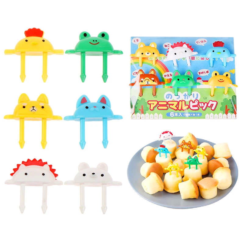 1set Cat Paw Car Frog Fruit Fork Mini Cartoon Children Snack Cake Dessert Food Fruit Pick Toothpick Bento Lunches Party