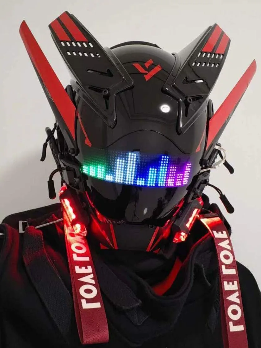 Luminous masks New Handmade Led Cyberpunk Motorcycle Helmet Luminous Safe Racer Cycling Racer Helmets party masks