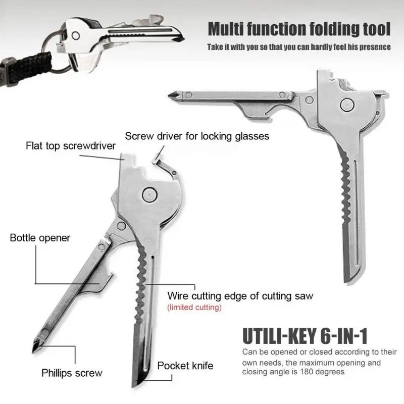 

6-in-1 Multi-Functional Keychain Multi-tool Mini Tactical Screwdriver Key Shape Ring Pocket Opener Screwdriver Keychain Kit