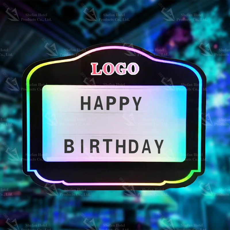 Happy Birthday Party Nightclub Sign Foldable Acrylic & Metal Programmable LED Plate Bottle Presenter Nightclub Decoration