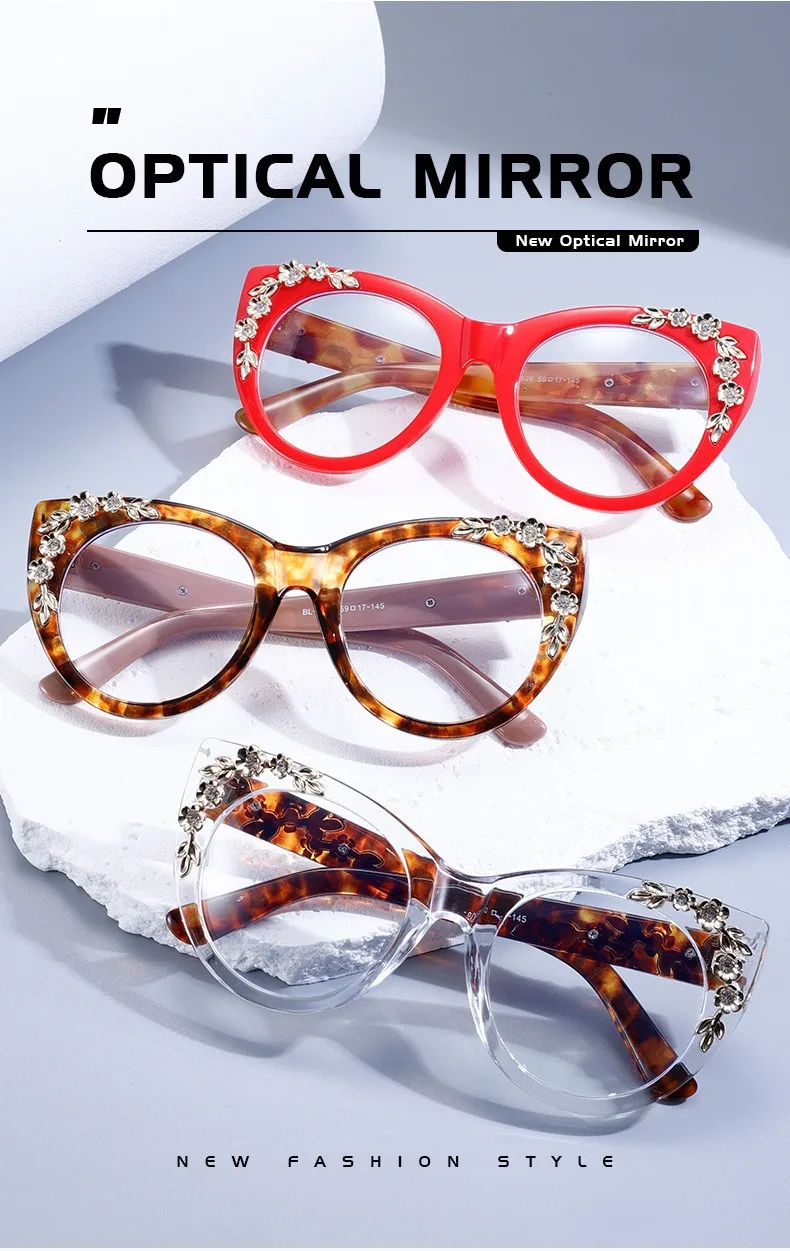 Kacamata Baca Wanita Model Mata Kucing 2025, Fashionable, Serbaguna, Trendi, Cocok untuk Foto Jalanan Tanpa Rias, Desain Floral