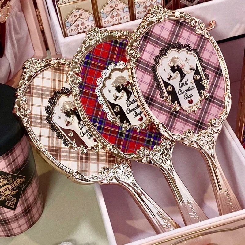 Flower Knows Strawberry Rococo Lip Glaze Hand-held Mirror Makeup Tool Portable Small Mirror to Carry Handle Mirror