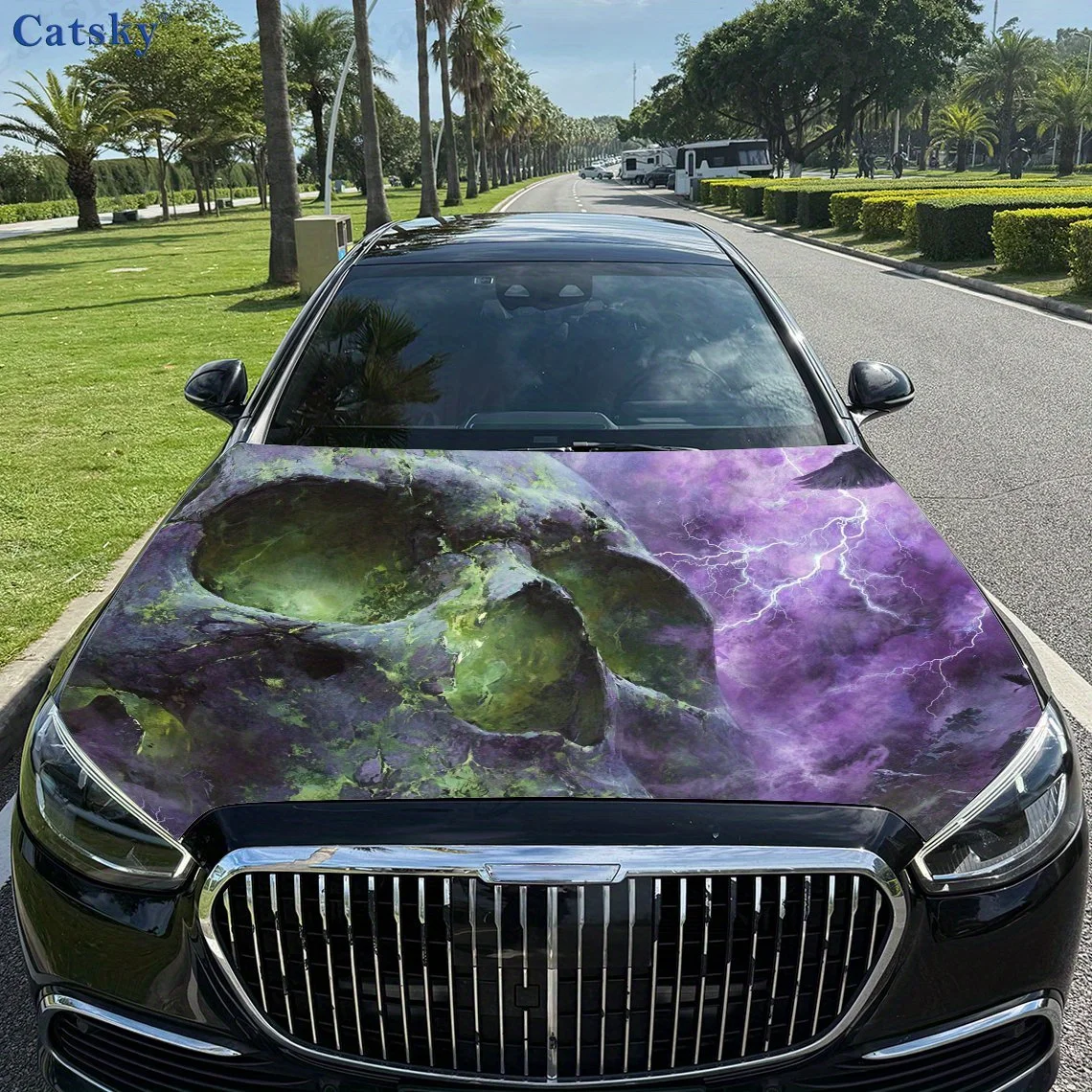 

Strange Skull Car Hood Film Self-adhesive Sticker Waterproof And Scratch Resistant, Suitable For Most Vehicles, Decorations, Gif