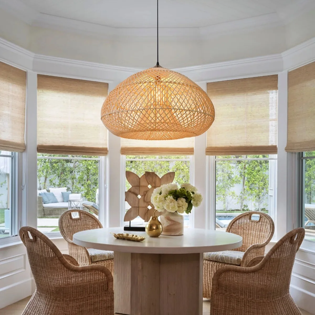 JOYINLED Wabi Sabi الروطان قلادة ضوء 35/60/80 سنتيمتر الرجعية الثريا الطبيعية الخوص مصباح السقف لغرفة الطعام غرفة المعيشة ضوء