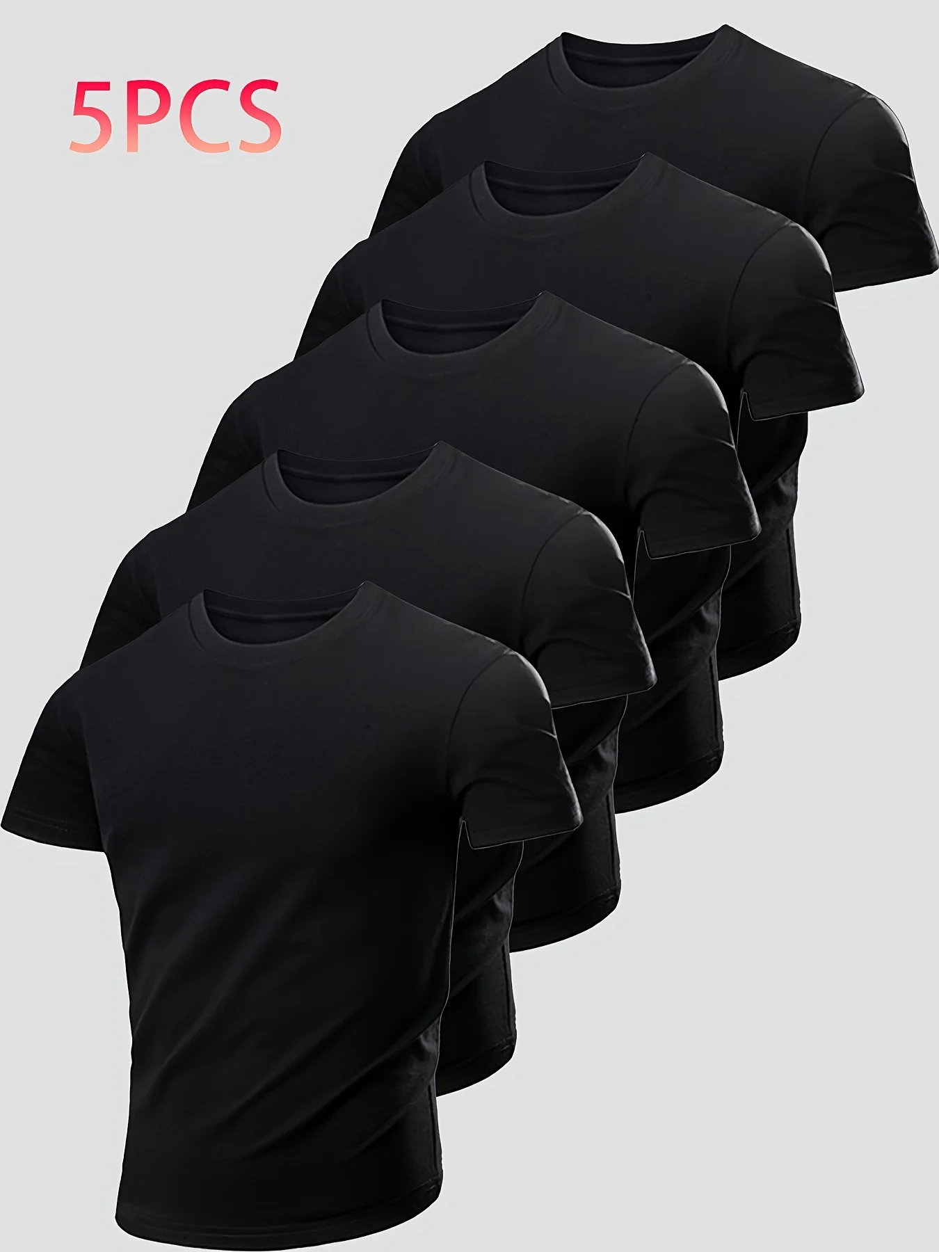 

5-piece men's lightweight round neck T-shirt set, casual short sleeved round neck T-shirt, breathable and lightweight, suitable