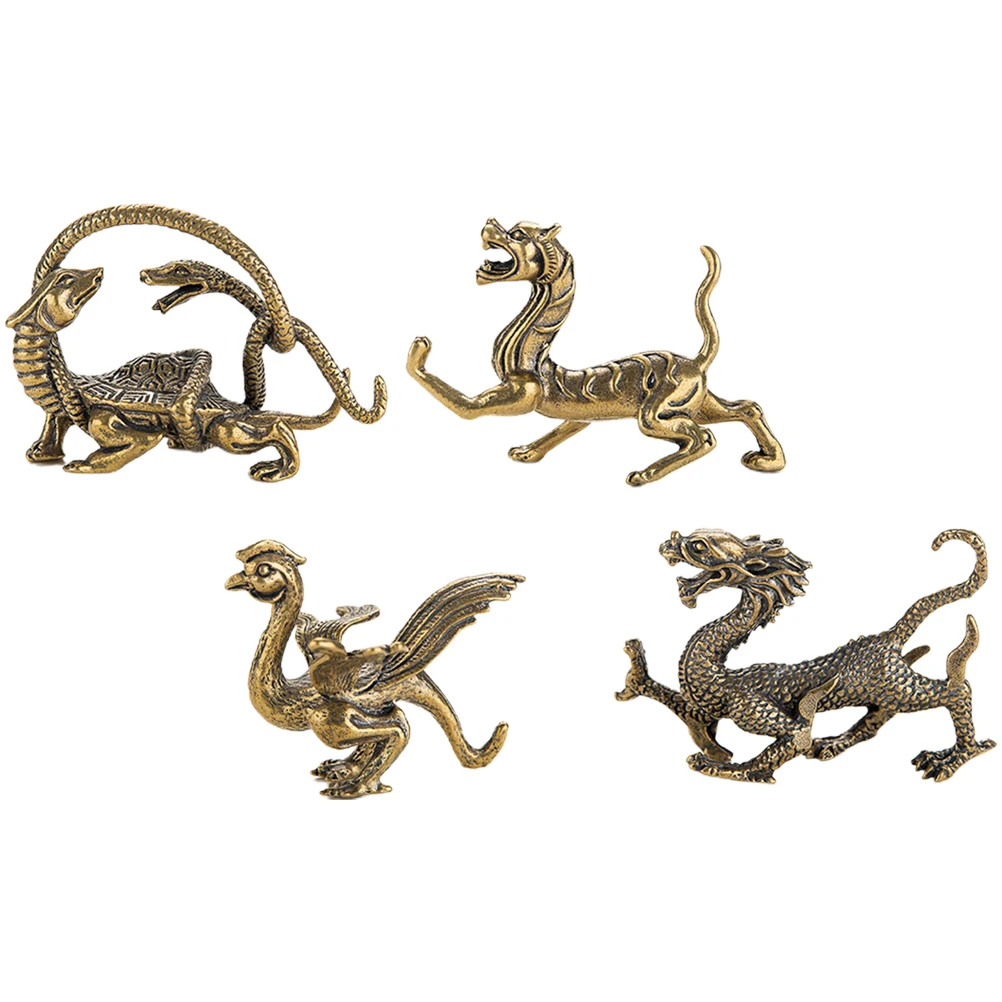 

4pcs Brass Animal Statues Figurines Exquisite Color Decor Garden Table Shelf Landscape Ancient
