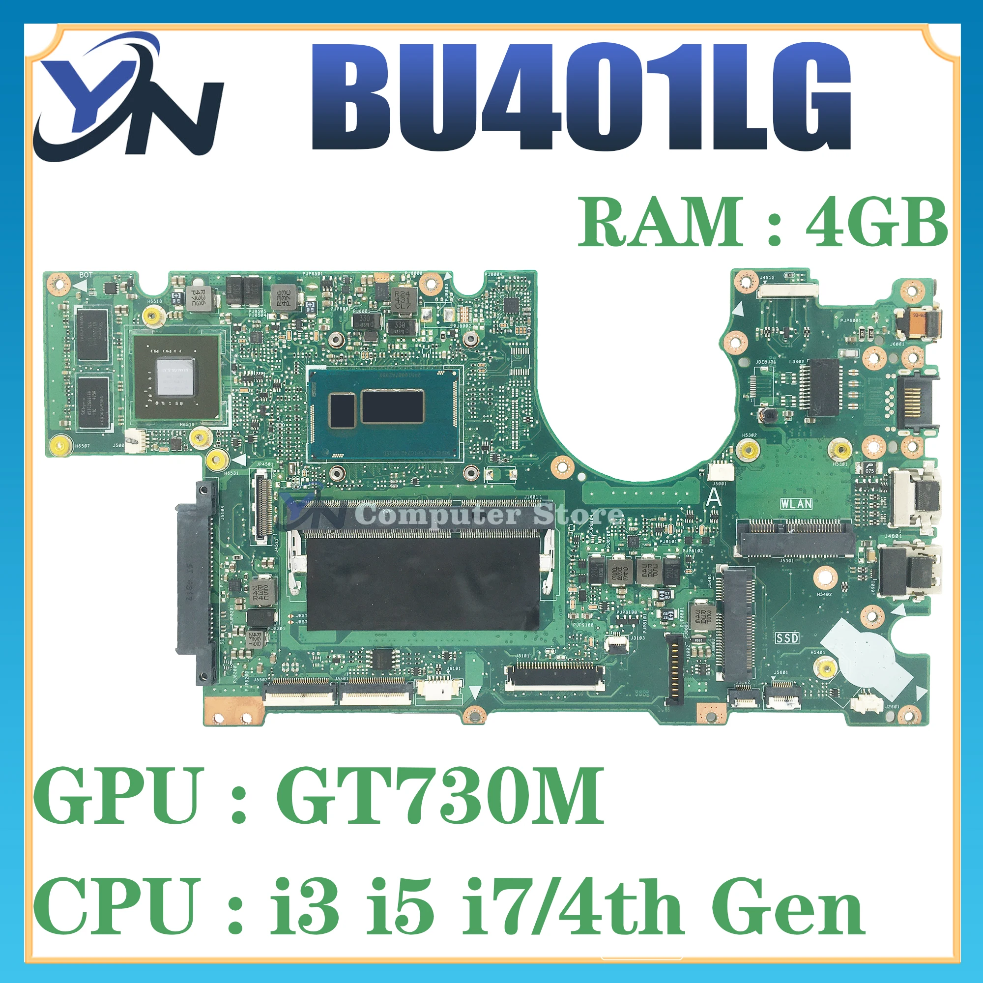 

Mainboard For ASUS ASUSPRO ADVANCED BU401L BU401LA BU401LG BU401LAV Laptop Motherboard i3 i5 i7 4th Gen UMA/V2G 4GB/RAM