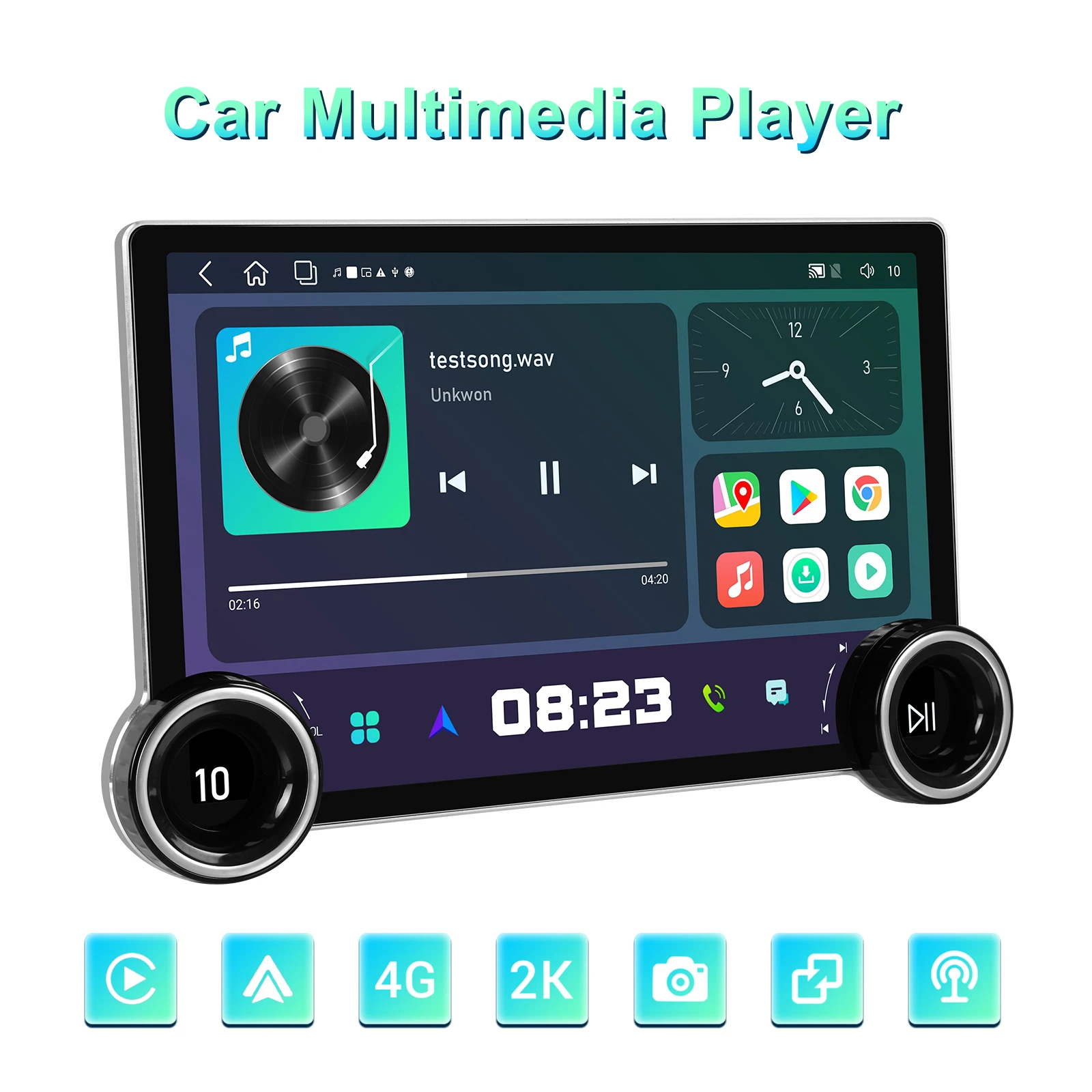 Podofo 8-core 8+128G Android 2K Touch Screen GPS Navigation Car Multimedia Player with wireless carplay/auto universal Player