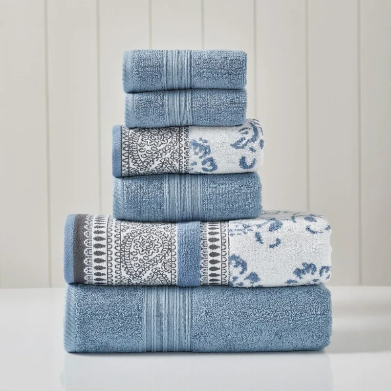 

Threads Ophelia 6-Piece Cotton Adult Bath Towel Set, Blue