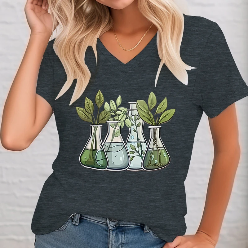 Fashion Technically Woman T-shirts Laboratory Plants Beakers Graphic Biology Teacher Tee Chemistry Lab Scientist Gift T-shirts