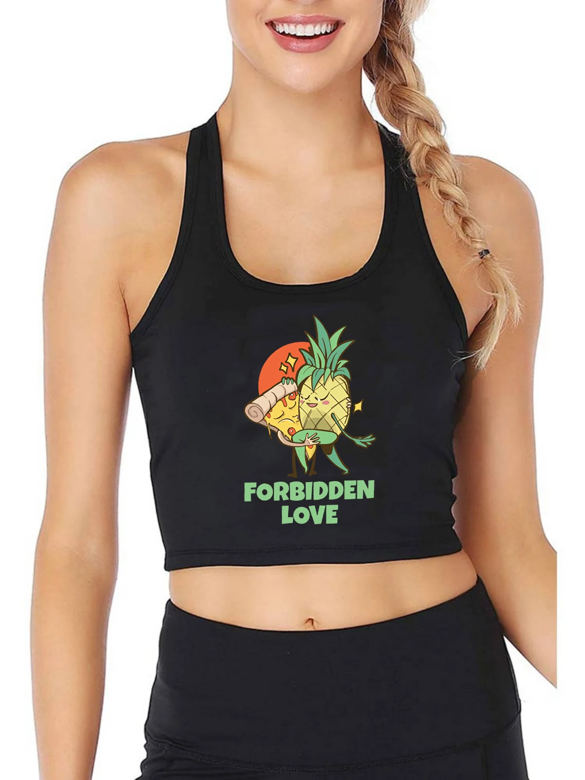 

Forbidden Love Design Sexy Slim Fit Crop Top Japanese Anime Style Personality Tank Tops Women Comics Camisole