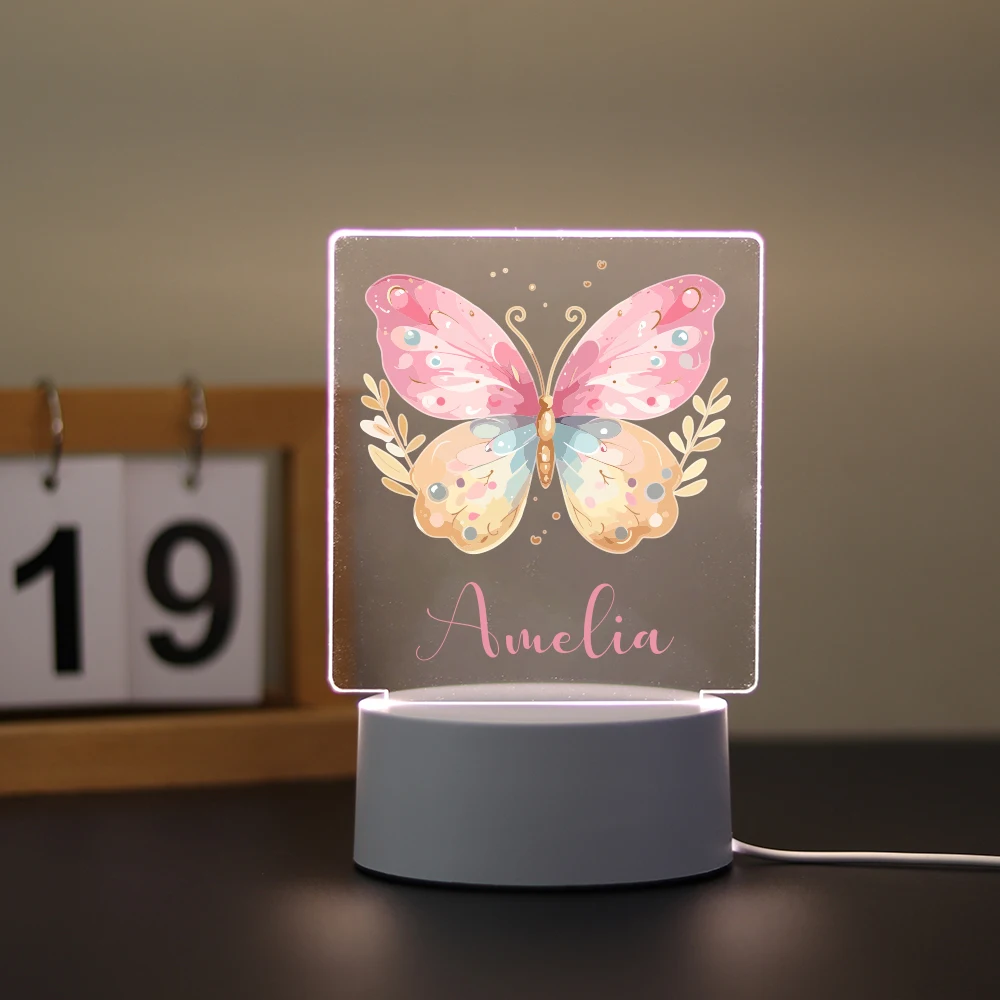 Personalized Custom Butterfly Cute  Led Night Light Gift For Kids Usb Ambient Desk Lamp With Touch Button