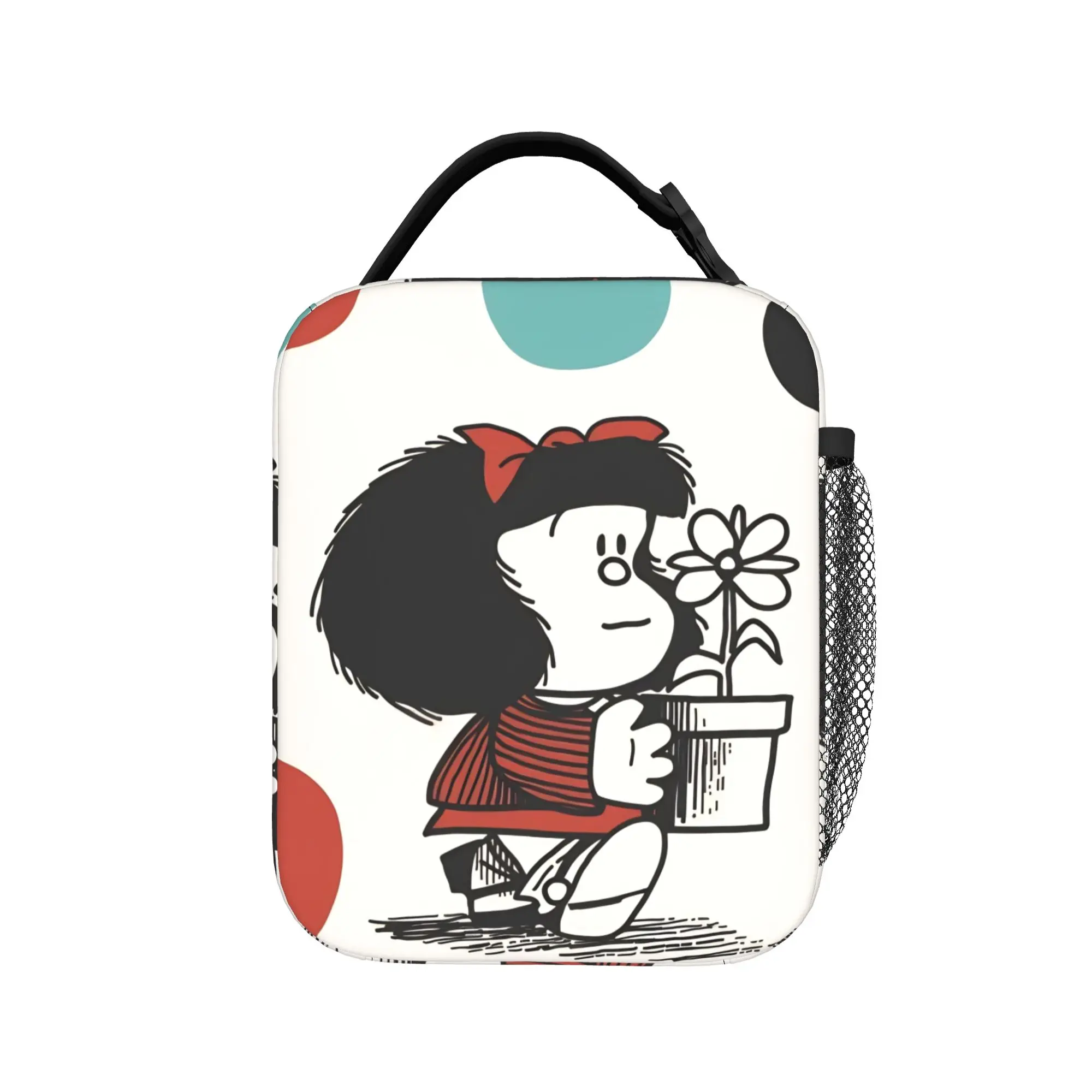 Mafaldas Polka Dot Art Insulated Lunch Bag Cooler Bag Reusable,Lunch Container  Portable Tote Lunch Box Girl Boy College Outdoor