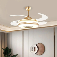 All copper 110V 220V Invisible Music Bluetooth Ceiling Fans With Light 42 Inch Gold Fan Lamp Remote Control APP RGB Color Light