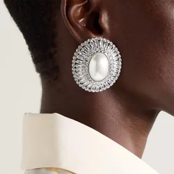 Fashion Imitation Pearl Ear Clip Earrings No Piercing for Women Gift 2024 Round Rhinestone Earrings Wedding Jewelry Wholesale