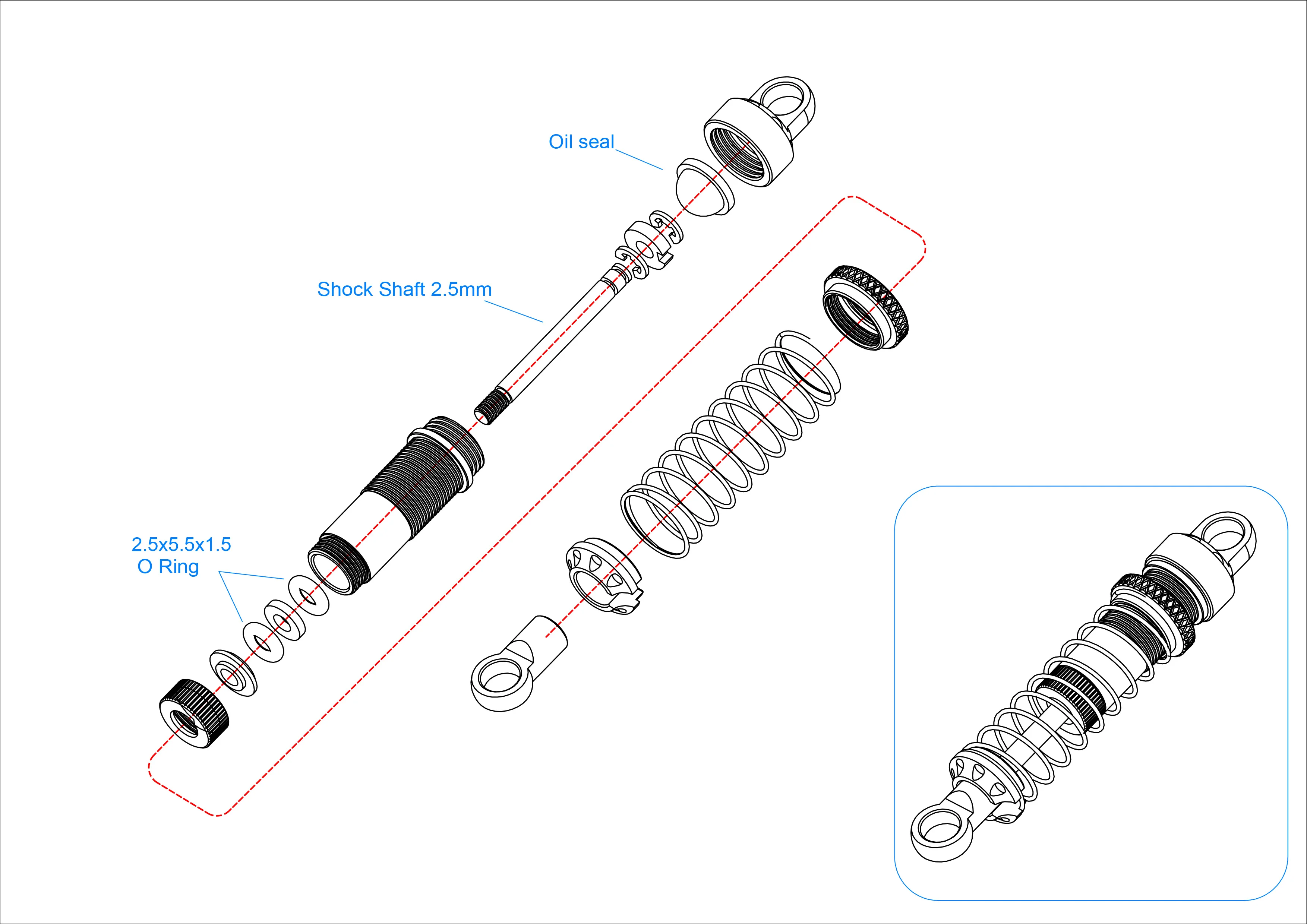 HRシミュレーション全金属製細径ダブルスプリングショックアブソーバー100MM-1ペア