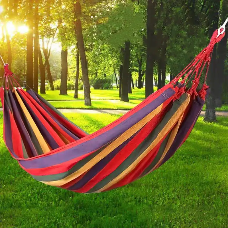 Single Wide Thick Canvas Hammock Outdoor Camping Backpackaging Leisure Swing Portable Hanging Bed Sleeping Swing Hammock