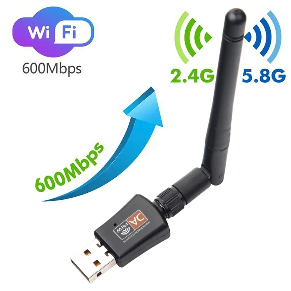

Dual Band 600Mbps USB wifi Adapter 2.4GHz 5GHz WiFi with Antenna PC Mini Computer Network Card Receiver