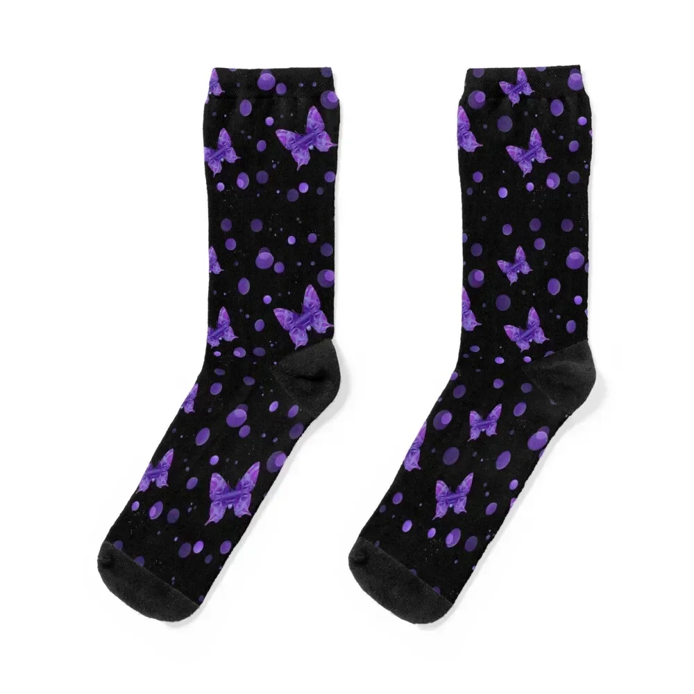 Purple Butterflies and Dots Socks Toe sports funny sock bright garter Socks Women's Men's