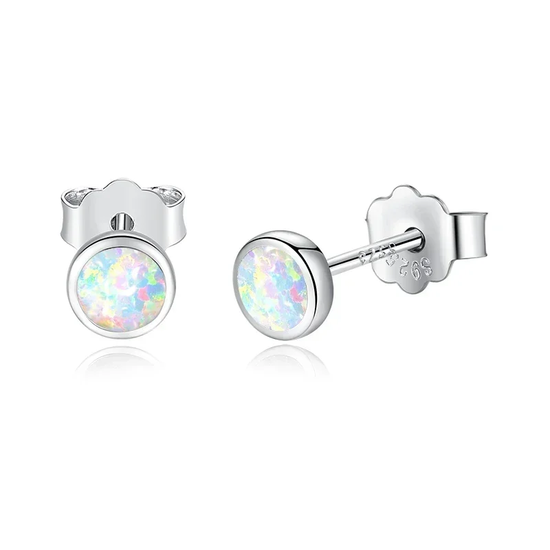 KALETINE Blue Opal 925 Sterling Silver Stud Earrings For Women Gift Back for Tiny Earrings Fashion Jewelry 4mm/5mm/6mm/7mm/8mm