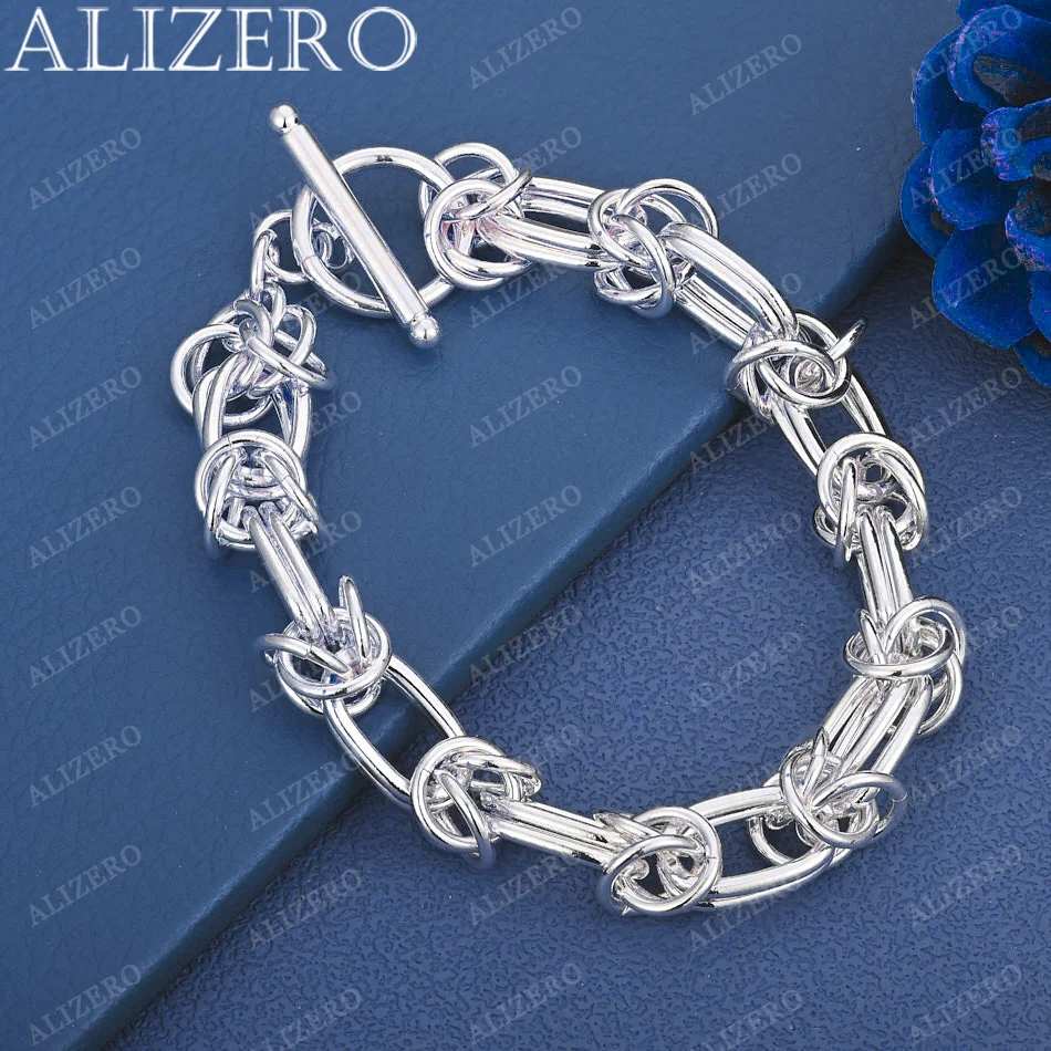 

ALIZERO 925 Sterling Silver Bracelet TO Buckle Many Circles Interlock Chain Bracelet Fashion Jewelry For Daily Wear