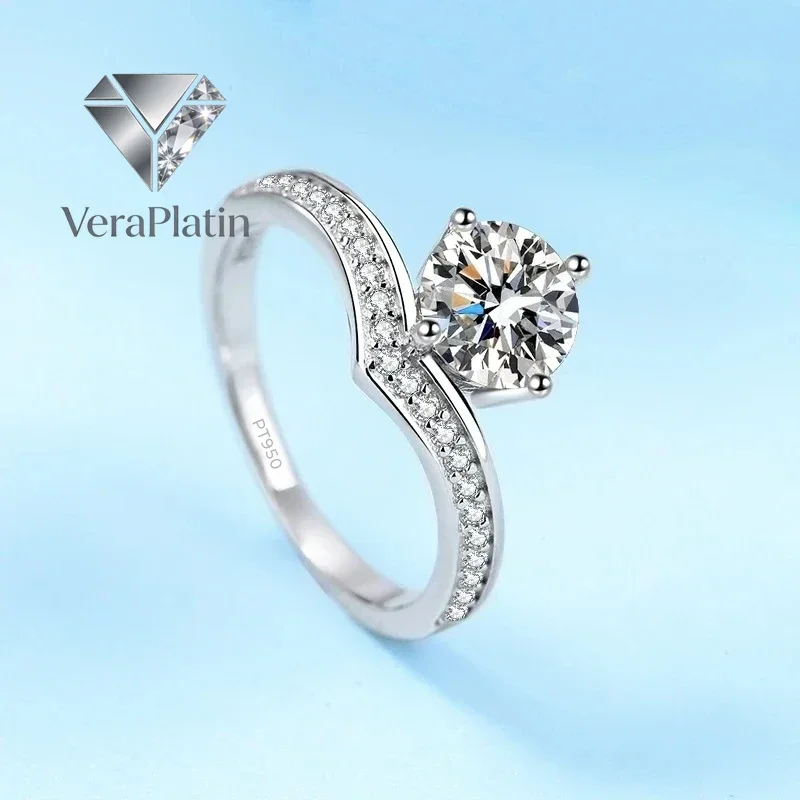 

Кольцо VeraPlatin для женщин на День святого Валентина, обручальное кольцо из платины PT950 с муассанитом и бриллиантом VVS1 D цвета, 0.5/1/2 карата, для помолвки, подарок для девушки