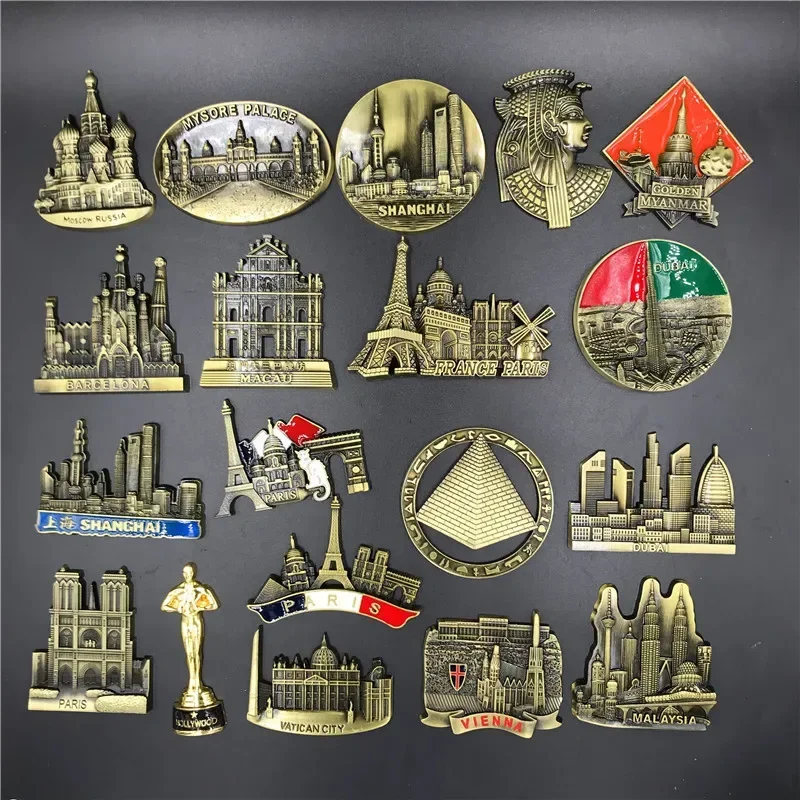 City Landmarks Barcelona Dubai Singapore Great Wall 3D Realistic City Stickers Travel Souvenirs Fridge Magnet