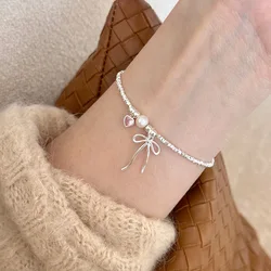 Bracelet en argent regardé 925 pour femme, nœud papillon coeur rose, carré irrégulier, bijoux punk pour fille, cadeau de mode, livraison directe, vente en gros