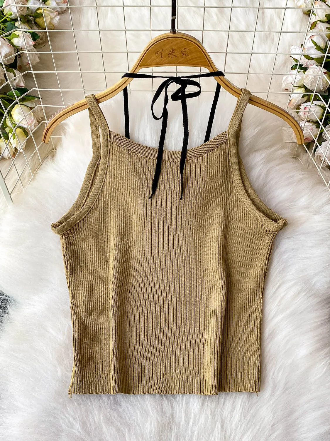 

Сексуальный вязаный жилет на бретелях Pure Desire, женский летний утягивающий топ с буквенным принтом, повседневный тонкий топ для поездок на работу