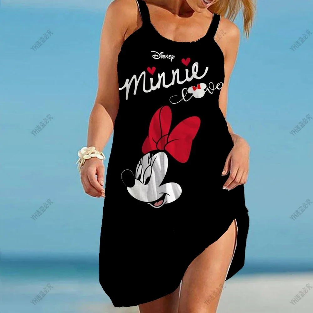 Vestido mickey y2k sem mangas vestidos para mulher 2024 estilingue elegante boho festa minnie mouse verão mulher solta praia impressão 3d sexy