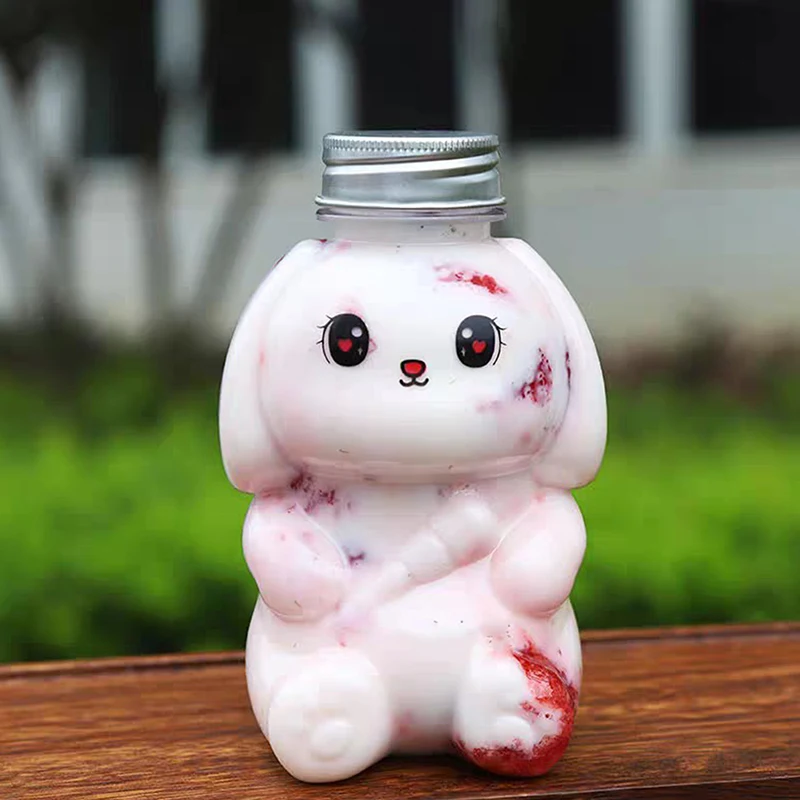 Kawaii Rabbit Bottles For Milk Tea Coffee Juice Portable Drinking Cup Home Transparent Juicing Beverage Drink Bottle BPA Free