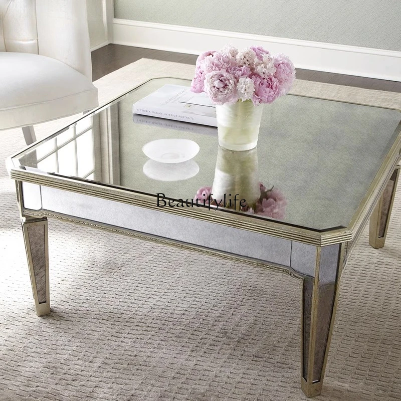 

Glass coffee table coffee table mirror furniture European antique gold 0810