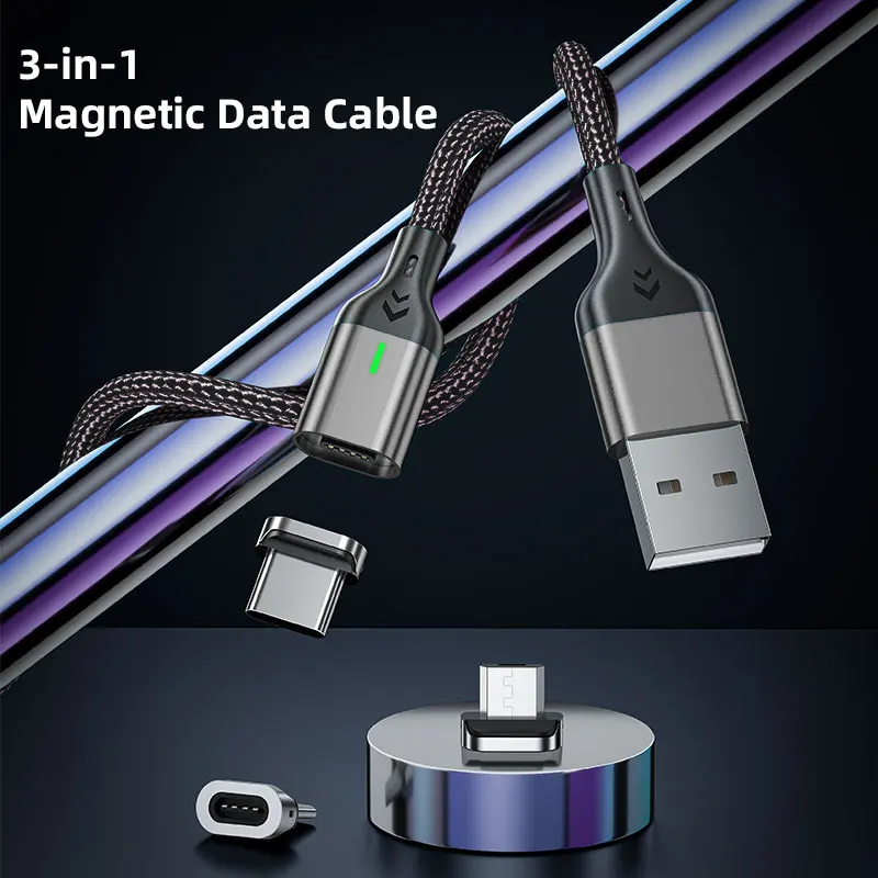 AUFU Magnetic USB Cable 3A Type C Fast Charging Cord Micro USB Magnet Quick Charger Wire For Macbook Xiaomi Samsung iPhone POCO