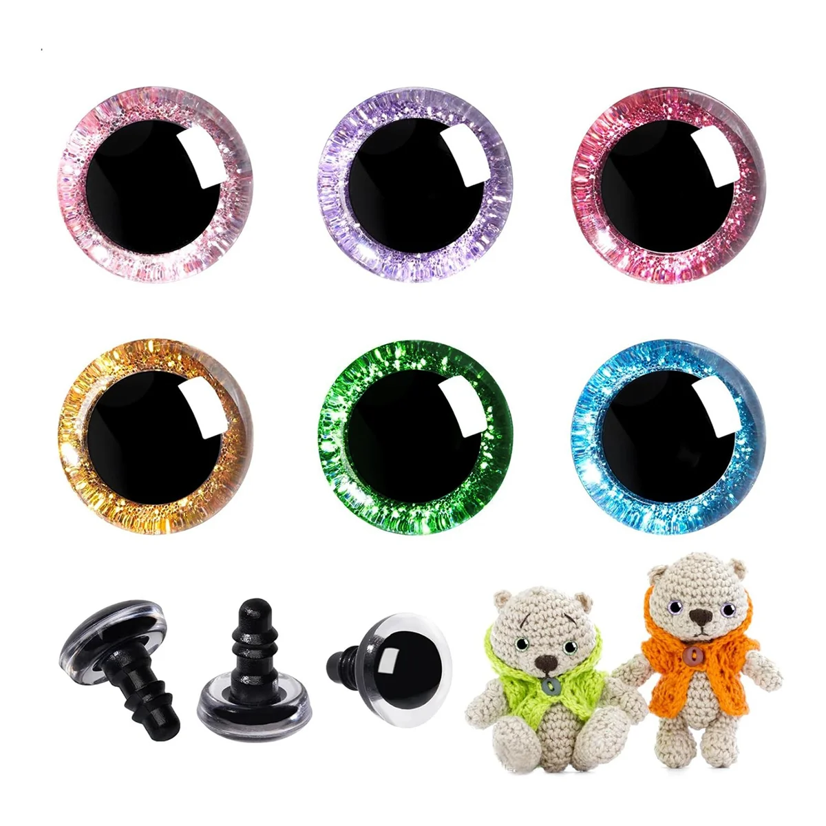 120 buah 18mm 3D Glitter plastik keselamatan mata bulat kerajinan Crochet boneka mata dengan mesin cuci boneka mata untuk DIY