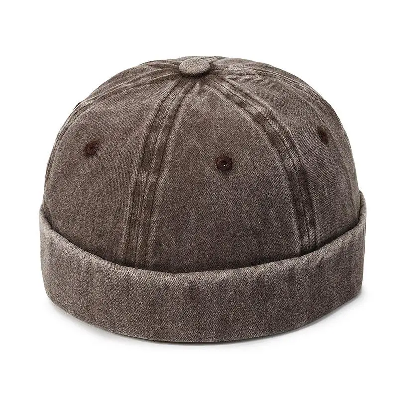 Fashion denim  Docker Cap Solid Skullcap Solid Color Sailor Cap Beanie Hats Men Women Bucket Cap Brimless Hat Adjustable Dad Hat image 2